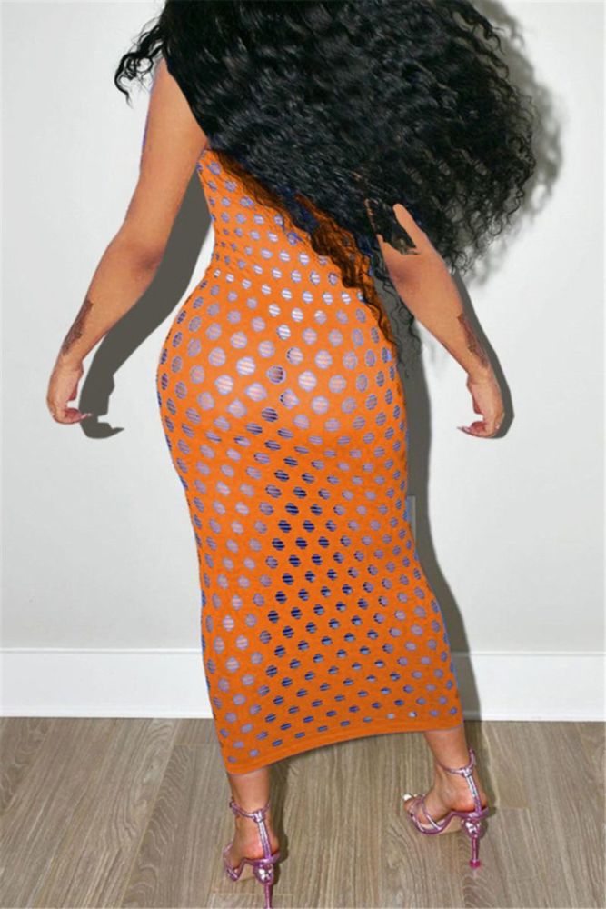 Orange Stretch Cutout Slim Fit Maxi Dress #C876PO Size: L