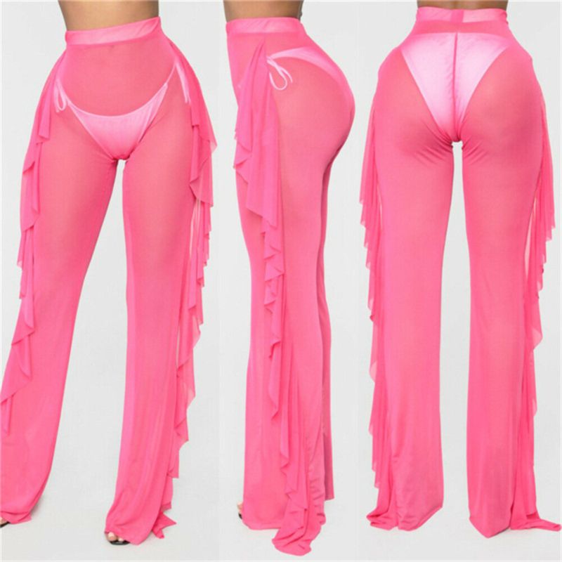 ( Available In Different Colors) See Through Mesh Ruffle Beach Pants 