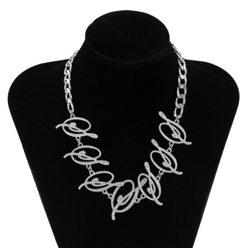 Silver Hip Hop Rhinestone Necklace