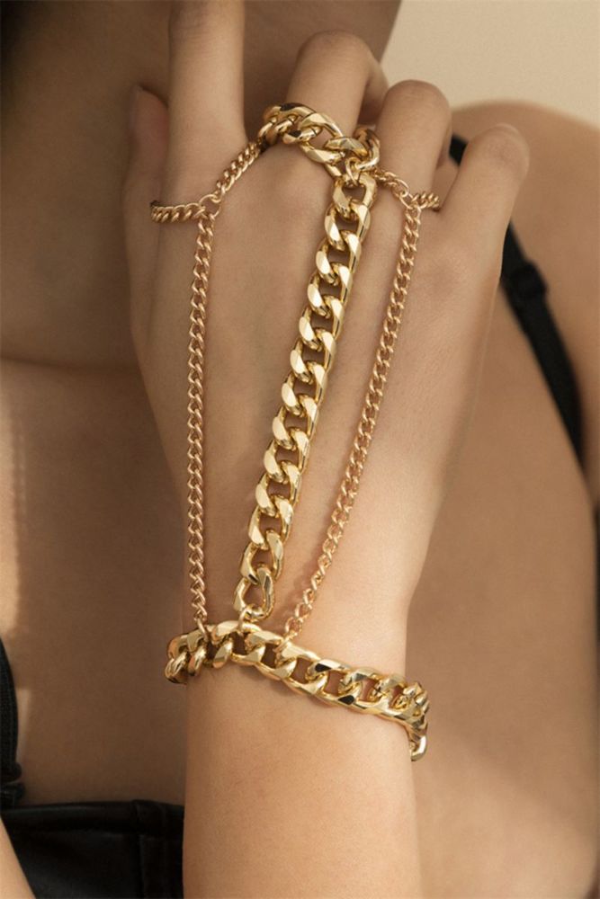 Gold Hip hop Style Metallic Three-Layered Bracelet