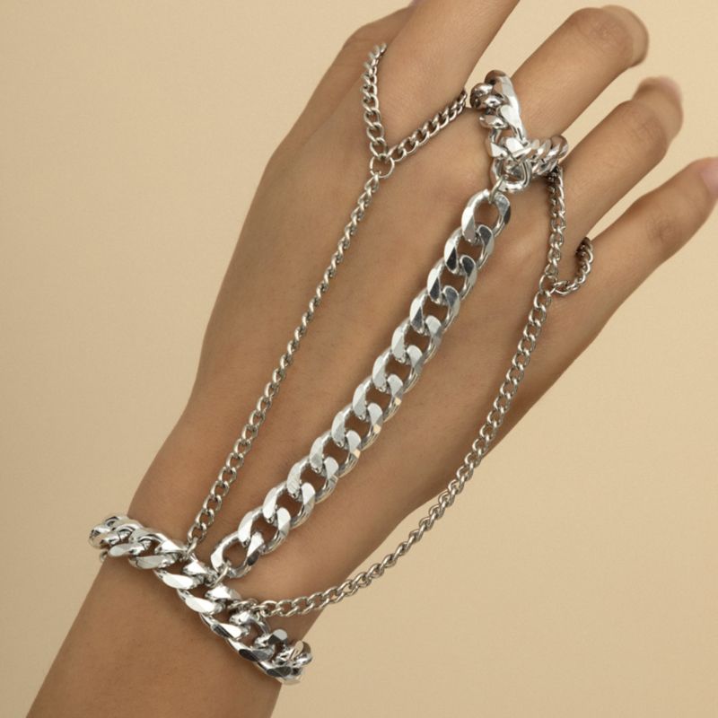 Silver Hip hop Style Metallic Three-Layered Bracelet