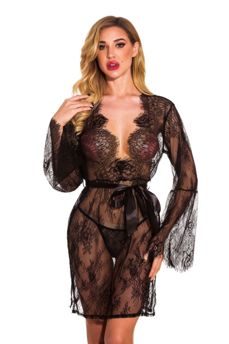 Black Halter-Neck Mesh See Through Babydoll Set(With G-strings) |Size: L