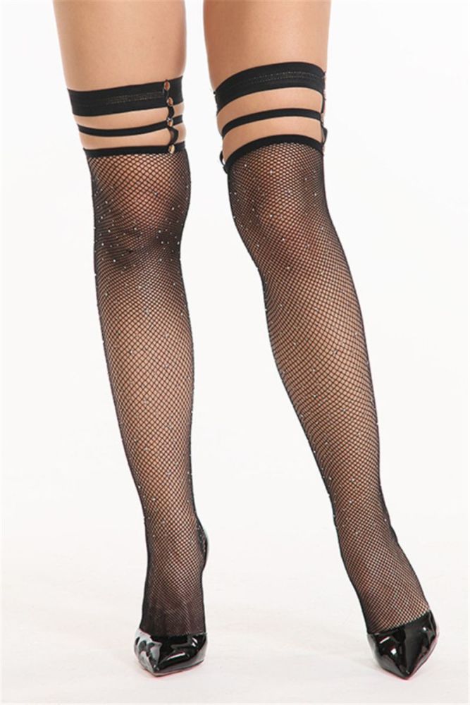 Black Rhinestone Mid-Calf Stockings Size: OS