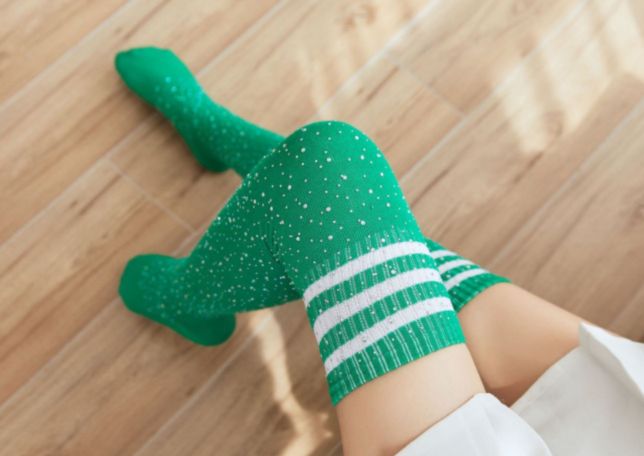 Studded Green/White Fashion Long Socks|Size: OS