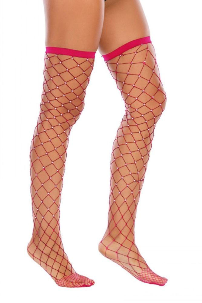 Pink Rhinestone Fishnet Stockings |Size: OS