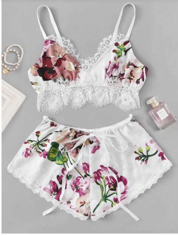 Floral Print Shorts 2-Pc Sleeping Set |Size: L