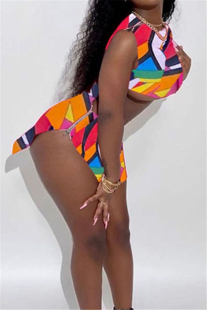 Sexy Colorful Sleeveless Printed Side Split Two-Piece |Size: M