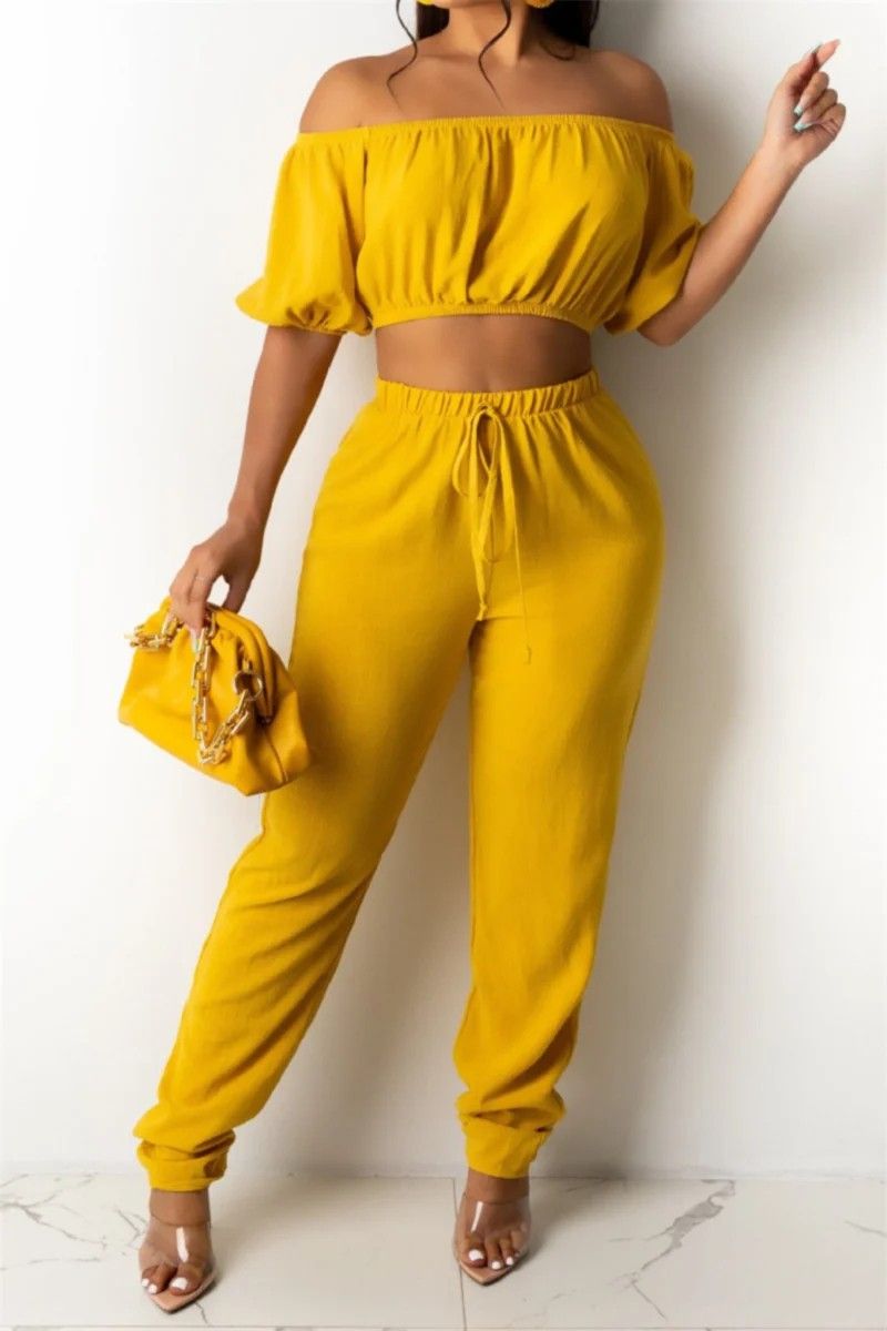 Yellow Off-Shoulder Two-Piece Set |Size: XL