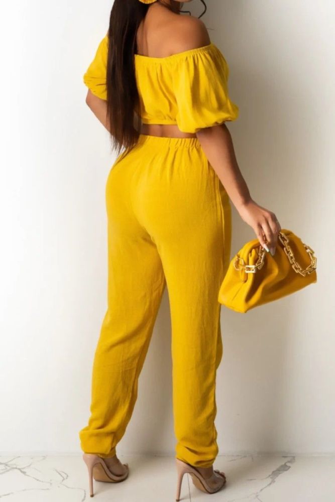 Yellow Off-Shoulder Two-Piece Set Size: L