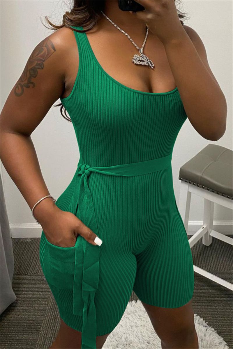 Green Fitted Short-Sleeve Stretch Playsuit |Size: L