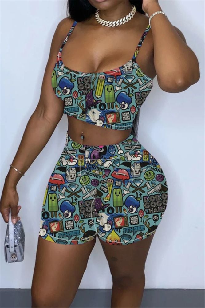 Cartoon Printed Sexy Two-Piece Set Size: S