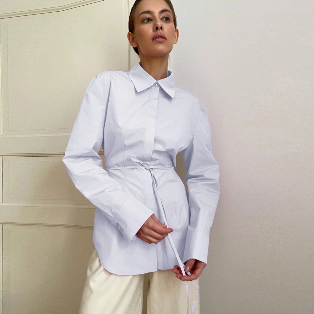 White Long Sleeve Lace up Shirts |Size: L
