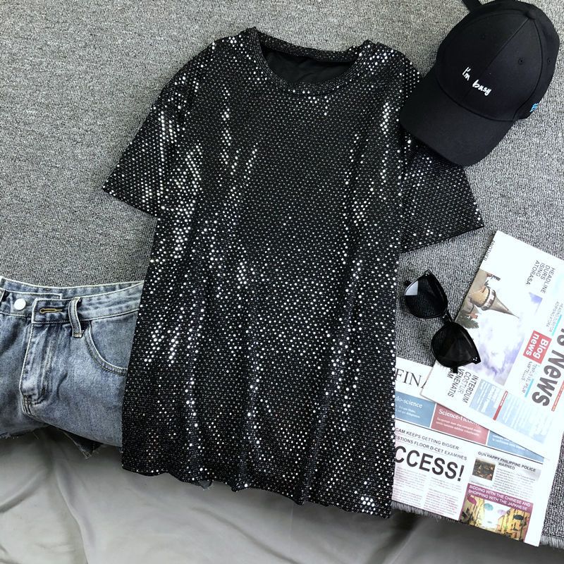Oversized Loose Fit Sequin T-Shirt |Size: L