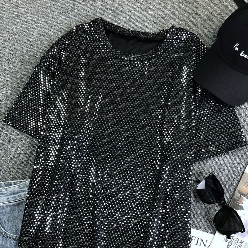Oversized Loose Fit Sequin T-Shirt |Size: L