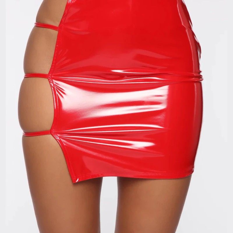 Red Pu-Leather Mini High Waist Pencil Skirt |Size: M