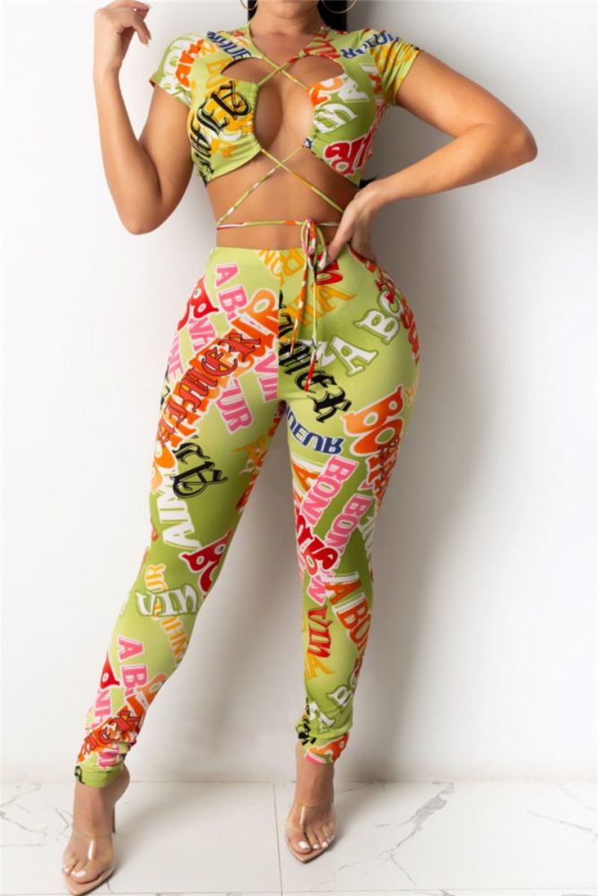 Long Sleeve Printed Slim Fit Two-Piece Set Size: L
