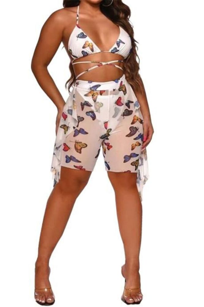 Butterfly Printed Ruffled Two-Piece Set Size: ML