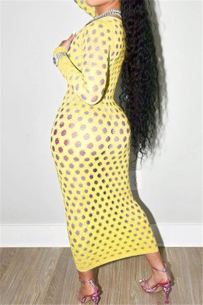 Yellow Stretch Cutout Slim Fit Maxi Dress #C132MK1 Size: L