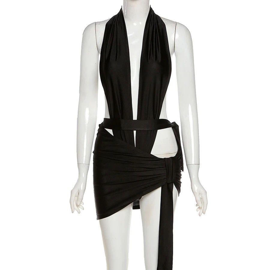 Black 2-Piece Halter Neck Sleeveless Streetwear Size: M