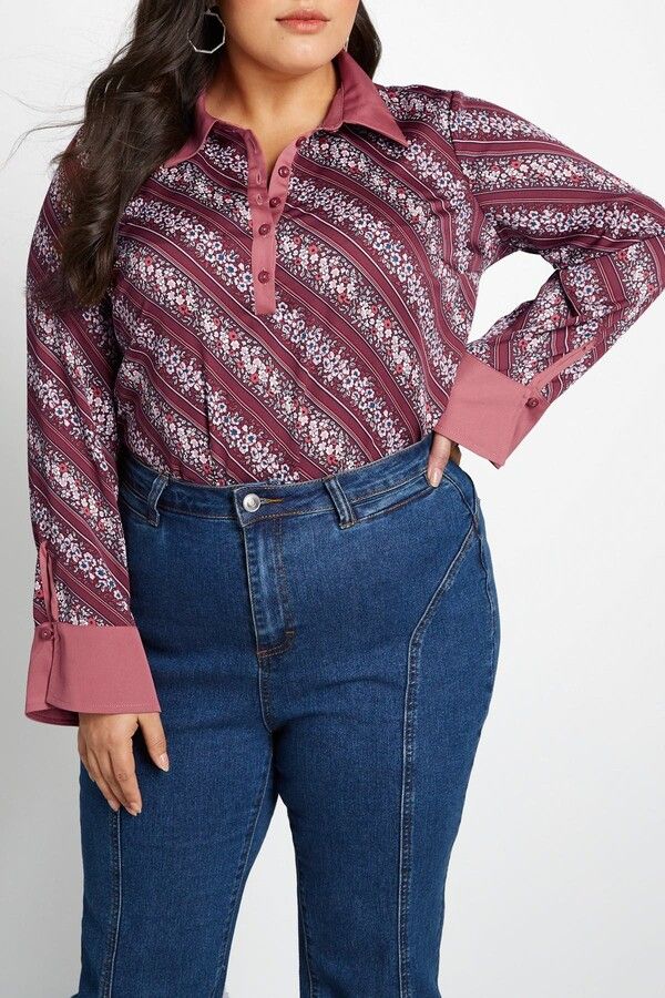 Long Sleeve Printed Blouse Size: L