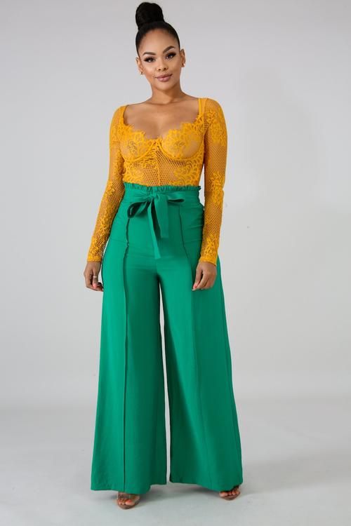 Green Tie Front High Waist Pant Size: S