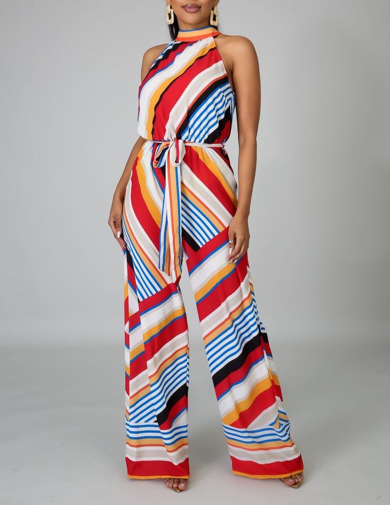Stripe Vibrant Sleeveless Jumpsuit Size: S