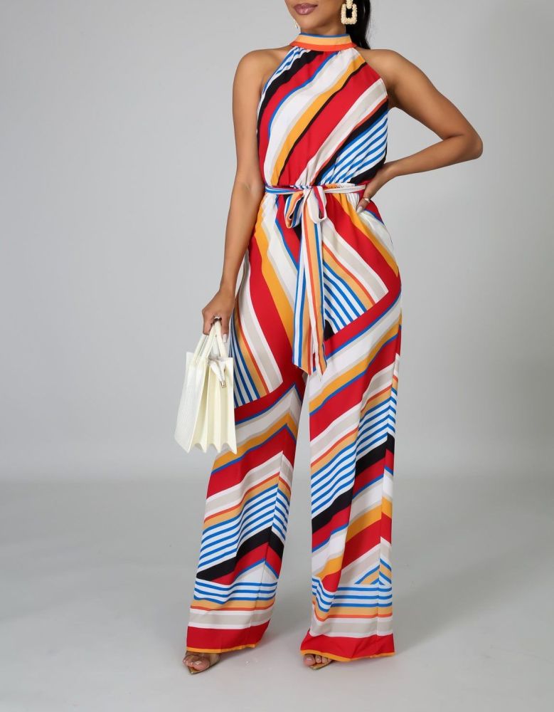 Stripe Vibrant Sleeveless Jumpsuit Size: S