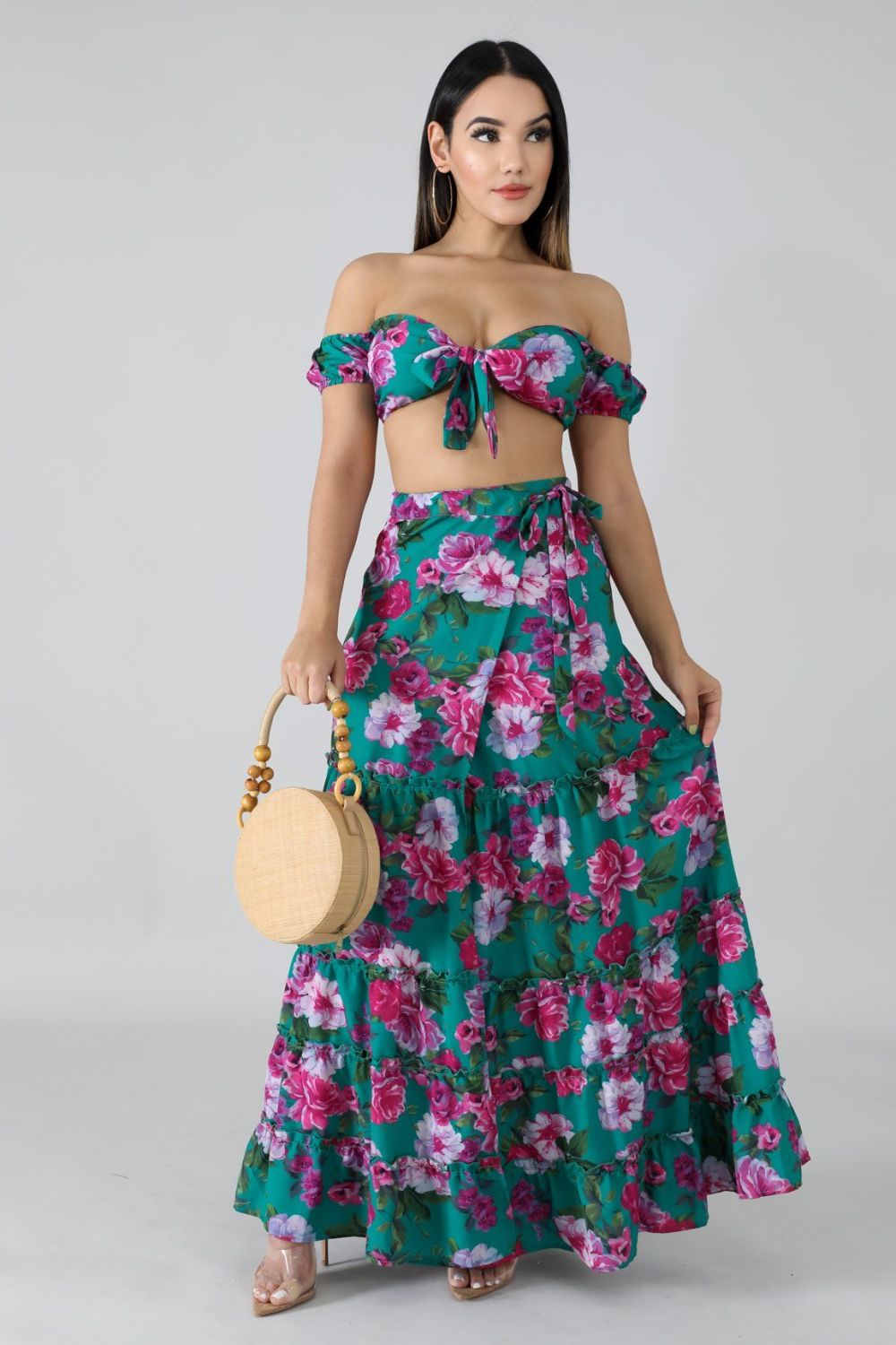 Green Multi Wrap Maxi Skirt Set Size: S