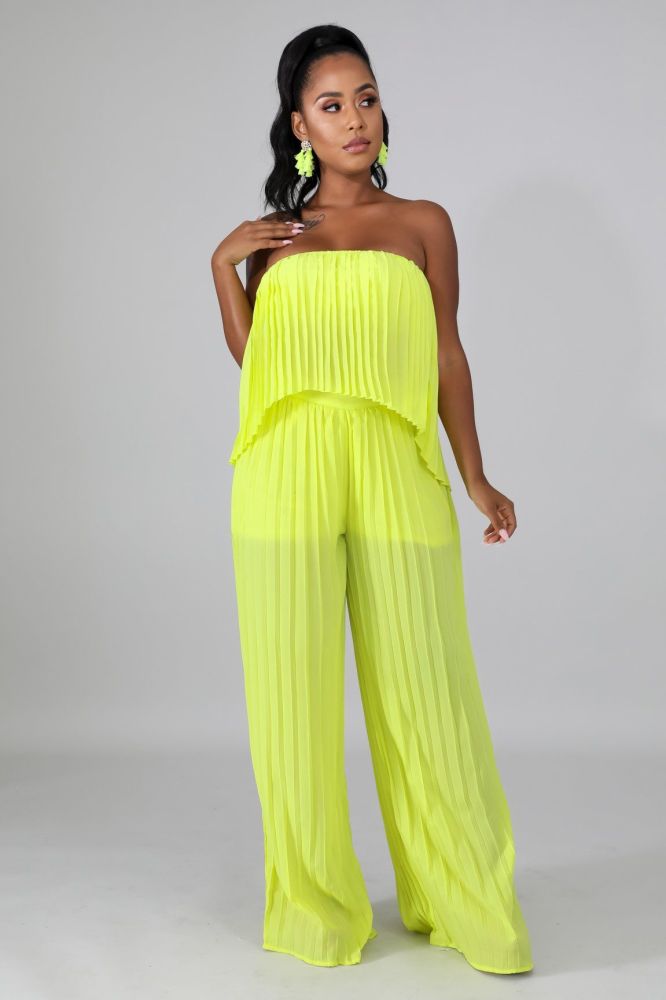 Yellow Neon Pleated Pant Set Size: M