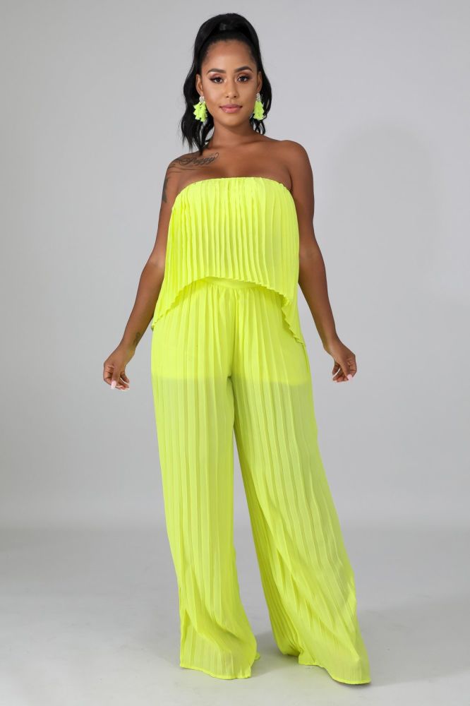 Yellow Neon Pleated Pant Set Size: M