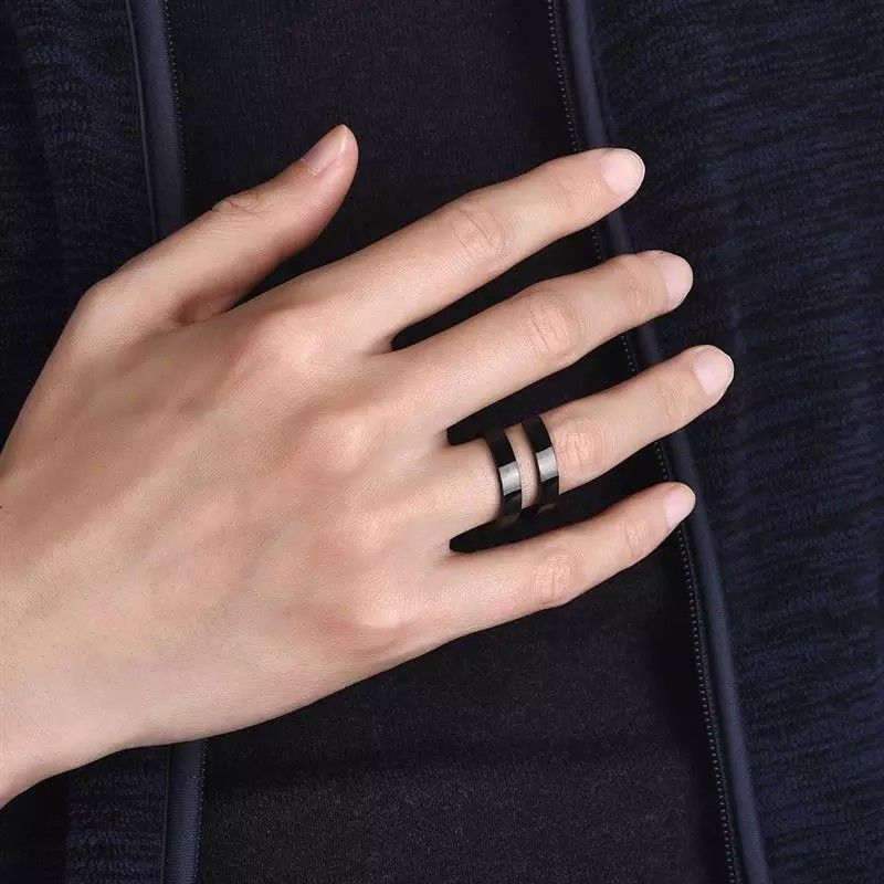 Stainless Steel Black Double Layer Ring  (Unisex)