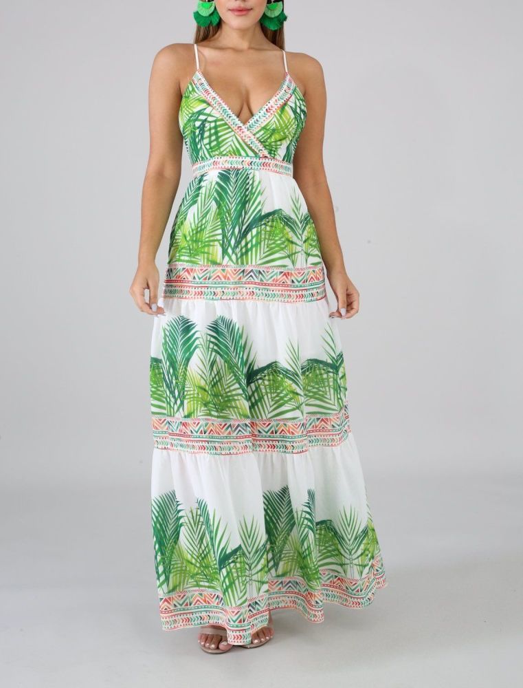 Greed Palms Print Maxi Dress Size: M