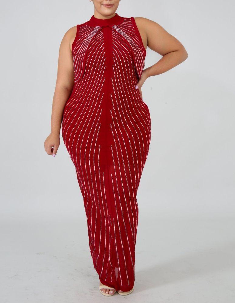 Size: 2XL Red Rhinestone Maxi Dress SKU: F06781