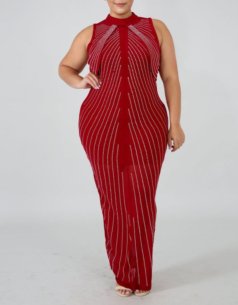 Size: 2XL Red Rhinestone Maxi Dress SKU: F06781