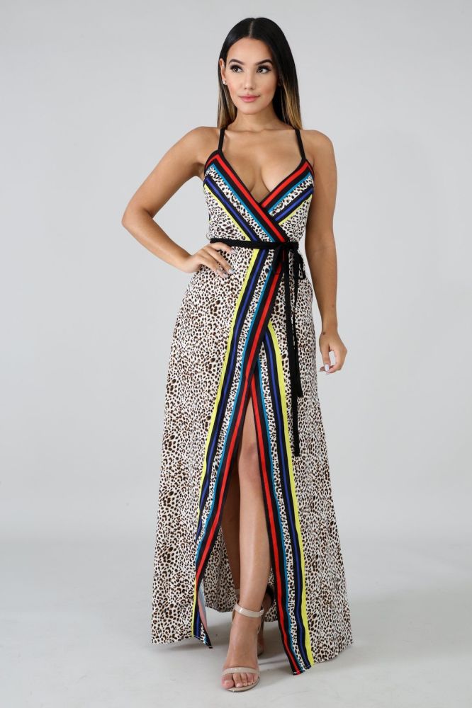 Wild Printed Long Tail Dress Size: S