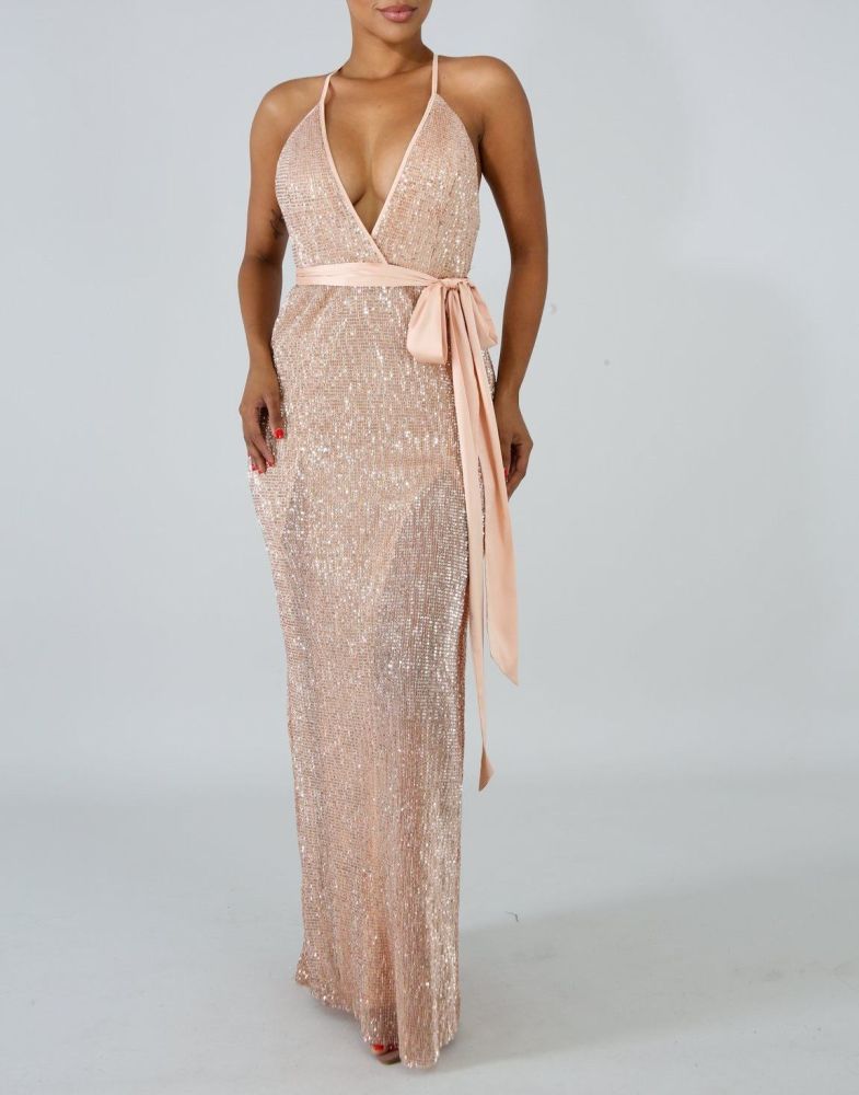 Gold Blush High Split Maxi Long Dress Size: S