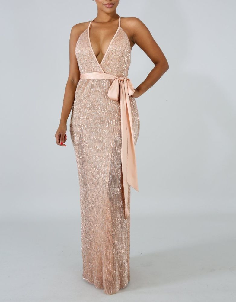 Gold Blush High Split Maxi Long Dress Size: S