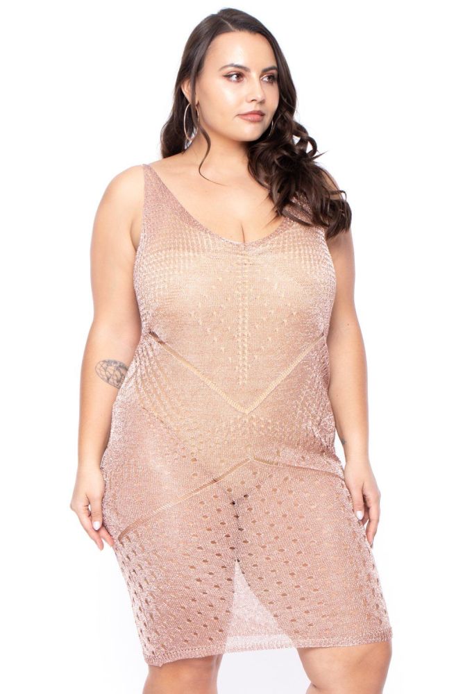 Size: 1XL Rose Gold See Through Mesh Dress SKU: D78965