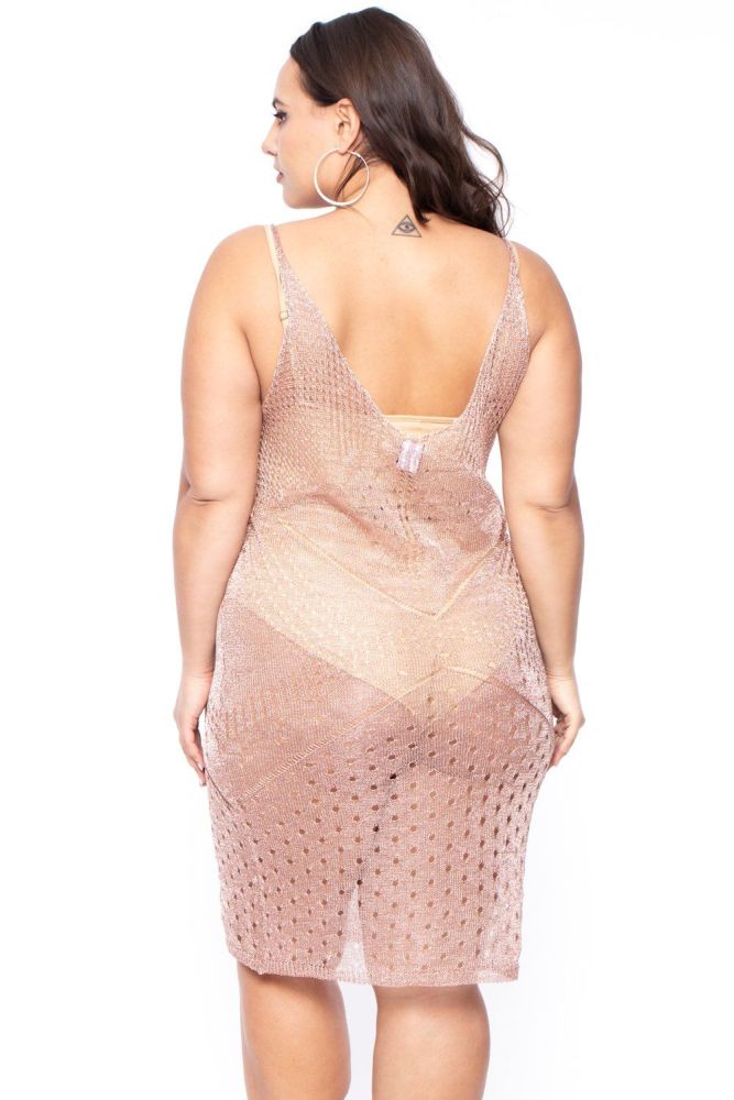Size: 1XL Rose Gold See Through Mesh Dress SKU: D78965