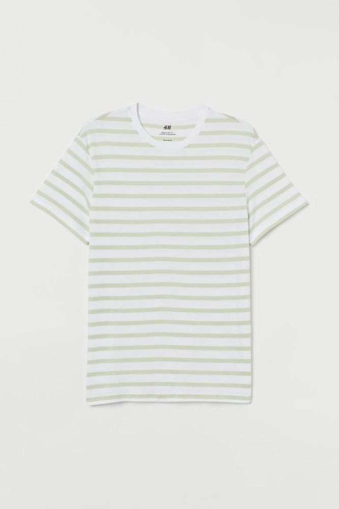 Pistachio Green/White Striped Regular Fit Crew-neck T-shirt Size: S