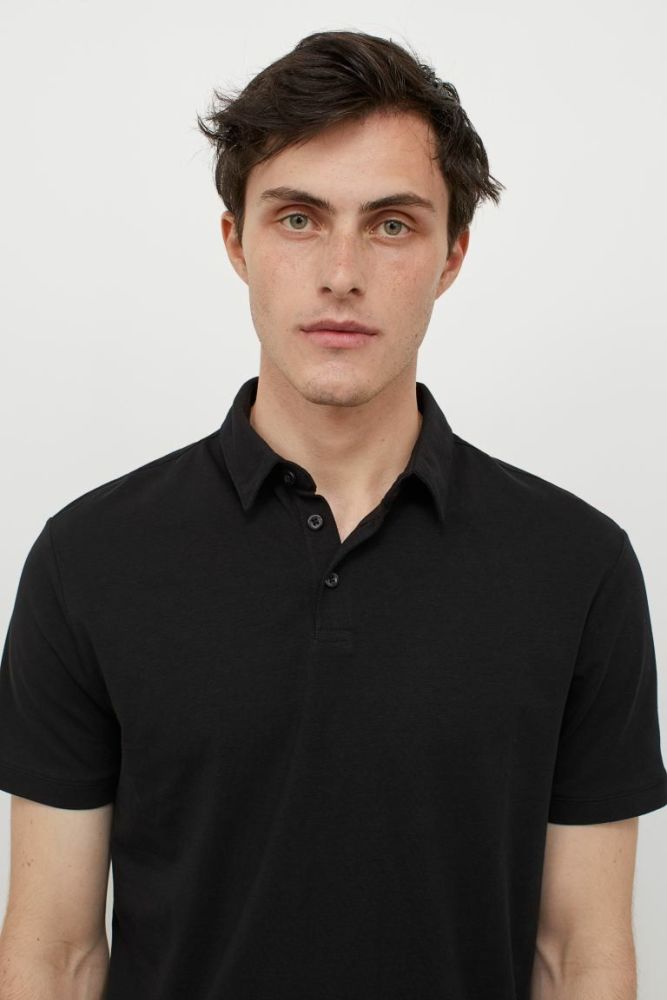 Black Slim Fit Polo Shirt Size: M