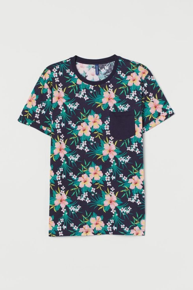  Dark Blue/Floral Print T-shirt Size: XS