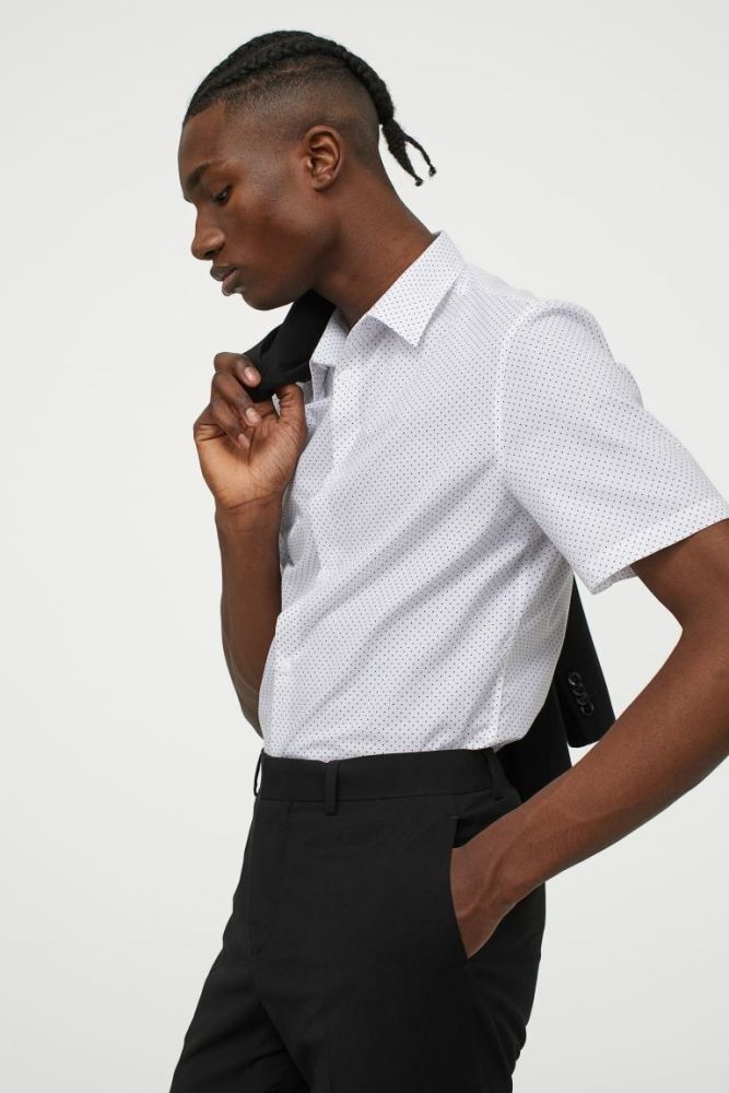 Polka Dot Print Slim Fit Short Sleeve Shirt Size: L