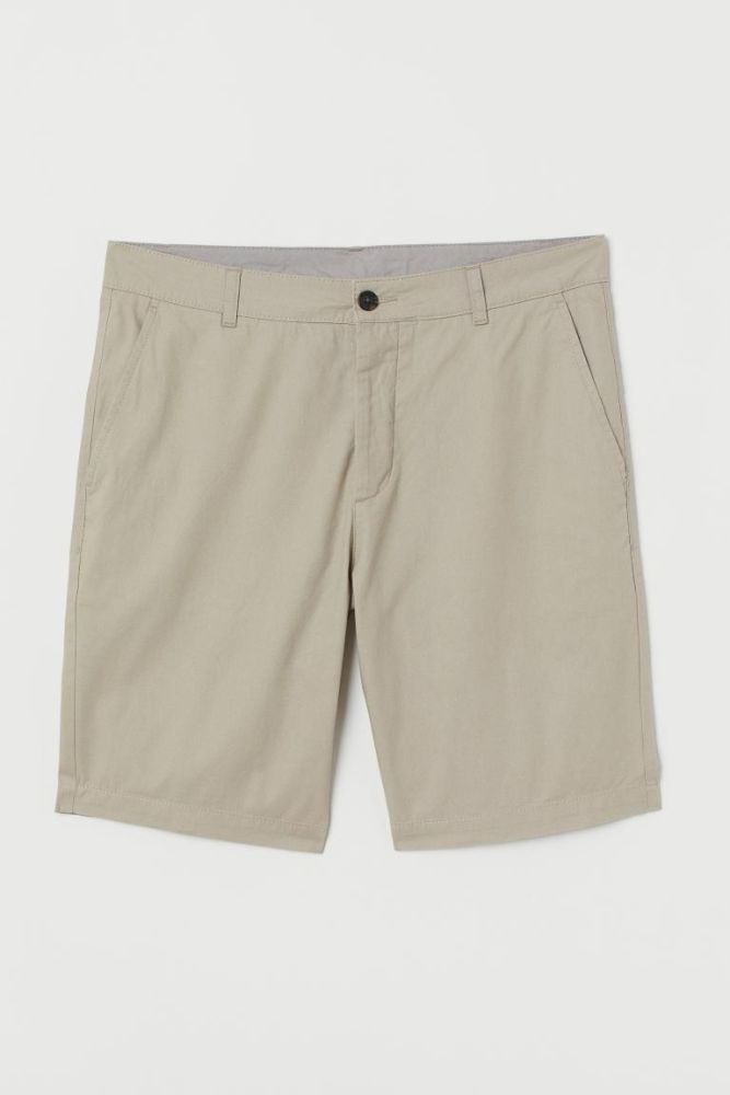Beige Knee-length Cotton Shorts Size: 34