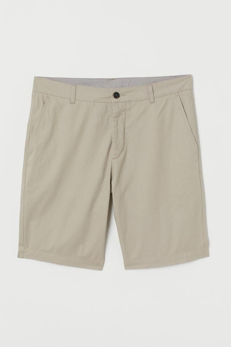 Beige Knee-length Cotton Shorts Size: 36