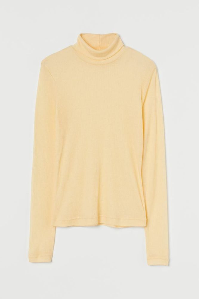  Light Yellow Fitted Turtleneck Top Size: M