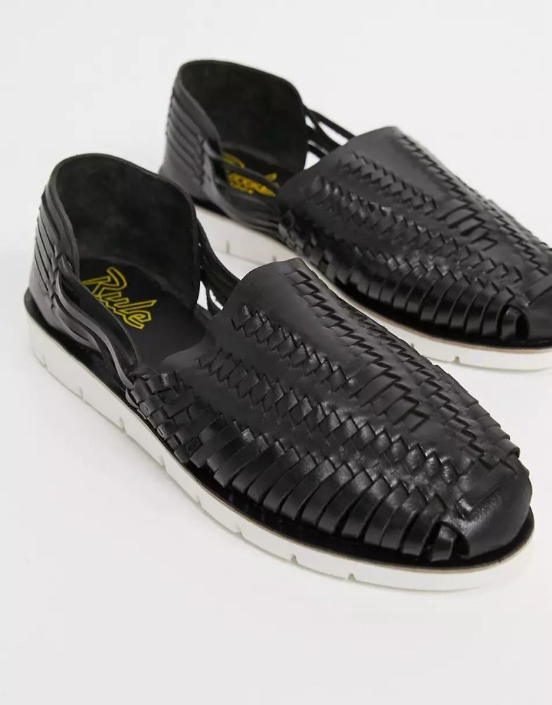 Black Leather Woven Shoes Size: 