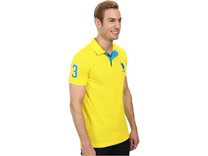 U.S. Polo Assn Short Sleeve Yellow Logo Print Polo Shirt Size: M