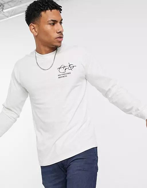 White Long Sleeve Crew Neck Long Sleeves Henley T-shirt Size: L