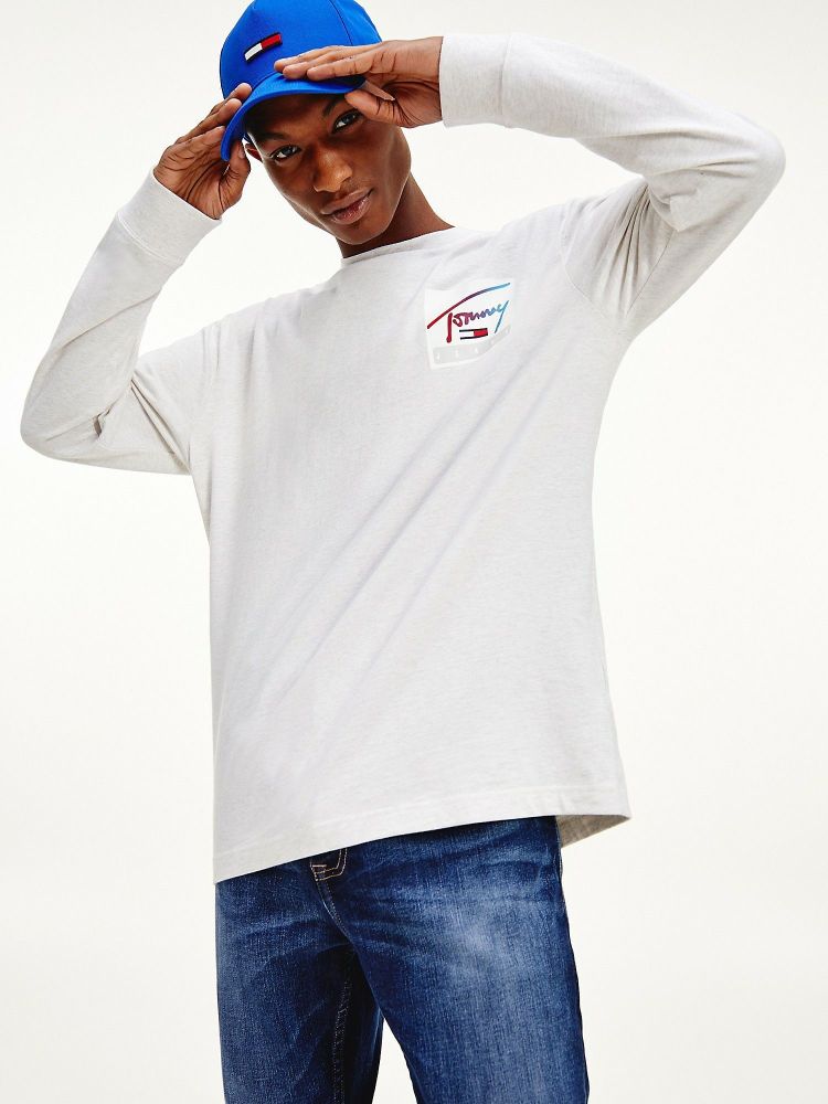 Tommy Jeans Basketball White Long Sleeve  Henley T-Shirt Size: M